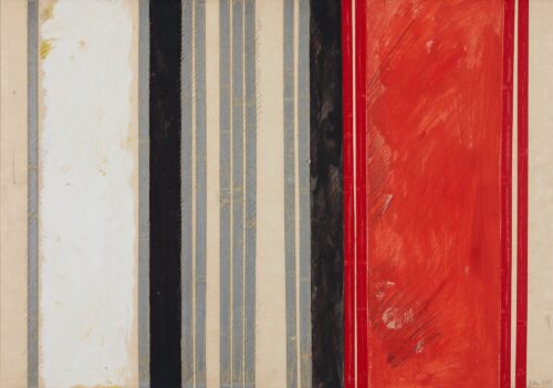 1961<br> grafite, nastro adesivo, tempera su carta<br>cm 70x100