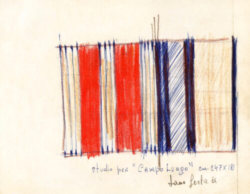 1961<br>Studio per Campo Lungo<br>penna e pastelli su carta<br>cm 24x34