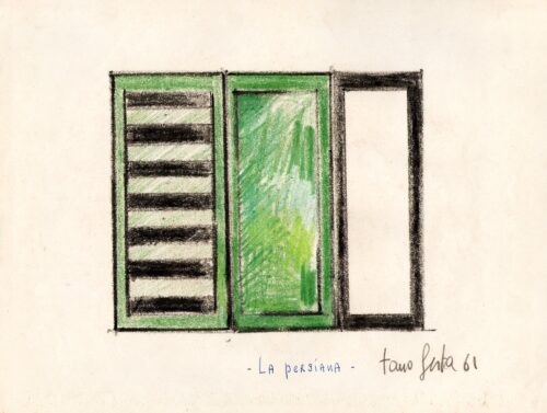 1961<br>La persiana<br>grafite e pastelli su carta<br>cm 22x28