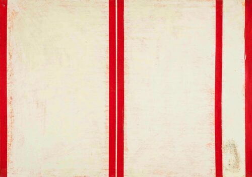 1961<br>15 N.10<br>nastro adesivo e tempera su carta<br>cm 50x70