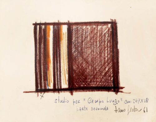 1961<br>Studio per Campo Lungo parte seconda<br> penna e pastelli su carta<br>cm 22x28