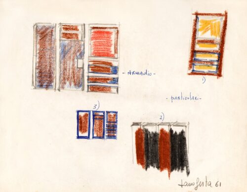 1961<br> penna e pastelli su carta<br>cm 24x34