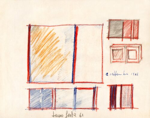 1961 12 settembre<br>penna e pastelli su carta<br>cm 24x34