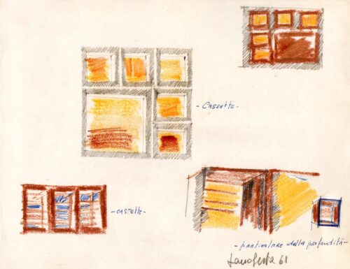 1961<br>penna e pastelli su carta<br>cm 24x34