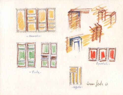 1961<br>penna e pastelli su carta<br>cm 24x34