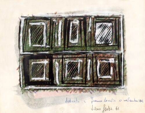 1961<br>dedicato a Francesco Lo Savio, 21 novembre 1961<br> tempera, pastelli, china su carta<br>cm 22x28