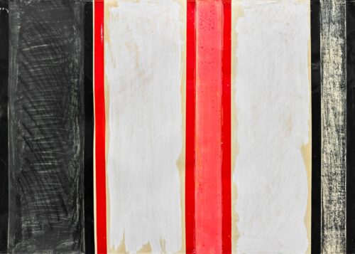 1961<br>Piazza<br>nastro adesivo, tempera, pastelli su carta<br>cm 50x70