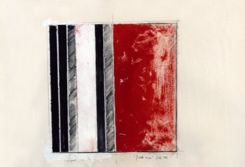 1962<br>'Finale rosso'<br>grafite, tempera, smalto su carta<br>cm 100x70