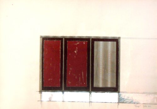 1962<br>'Stanza'<br>grafite, smalto,collage su carta<br>cm 100x70