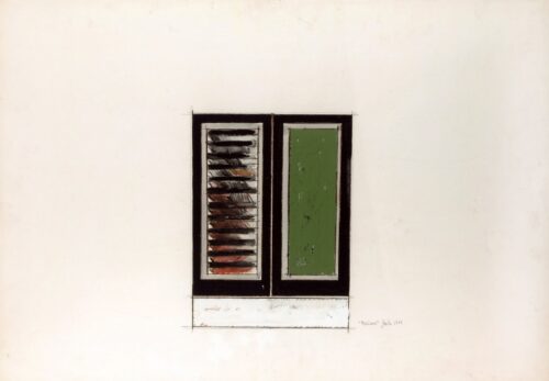 1962<br>Persiana<br>grafite, smalto, pastelli acquarellati su carta<br>cm 70x100