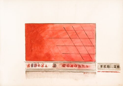 1962 Feb.20<br>Sodoma e Gomorra<br>grafite e pastelli acquarellati su carta<br>cm 70x100