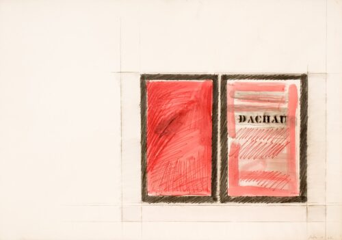 1962<br>Dachau n.50<br>grafite e pastelli acquarellati su carta<br>cm 70x100