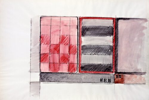 1962<br>FEB 13<br>grafite e pastelli acquarellati su carta<br>cm 70x100