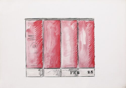 1962<br>Feb 23<br>grafite e pastelli acquarellati su carta<br>cm 70x100