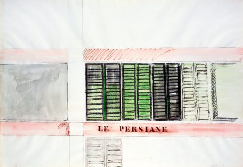 1962<br>Le Persiane<br>grafite e pastelli acquarellati su carta<br>cm 70x100