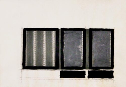 1962<br>grafite, smalto, collage su carta<br>cm 50x70