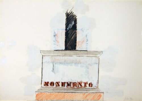 1962<br>' Monumento '<br>grafite, tempera, pastelli acquarellati su carta<br>cm 50x70