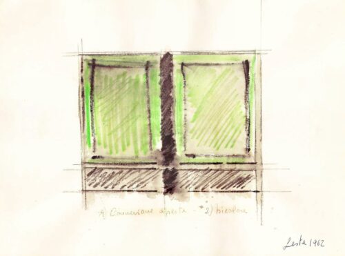 1962<br>grafite e pastelli acquarellati su carta<br>cm 20x27