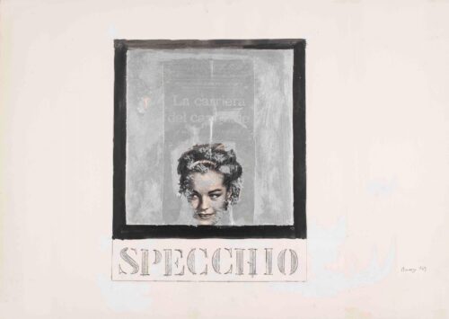 1963 13 marzo<br> Specchio<br>collage fotografico e tecnica mista su carta<br> cm 50x70