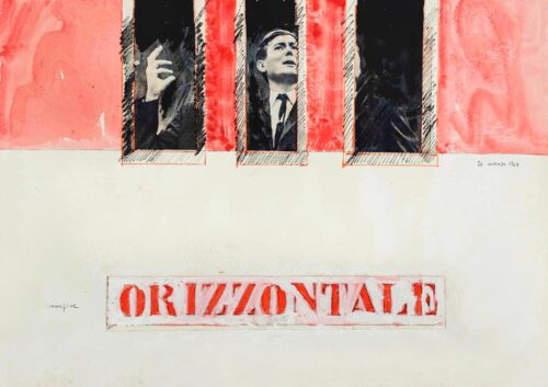 1963 30 marzo<br> Immagine orizzontale<br>collage fotografico e tecnica mista su carta<br>cm 50x70