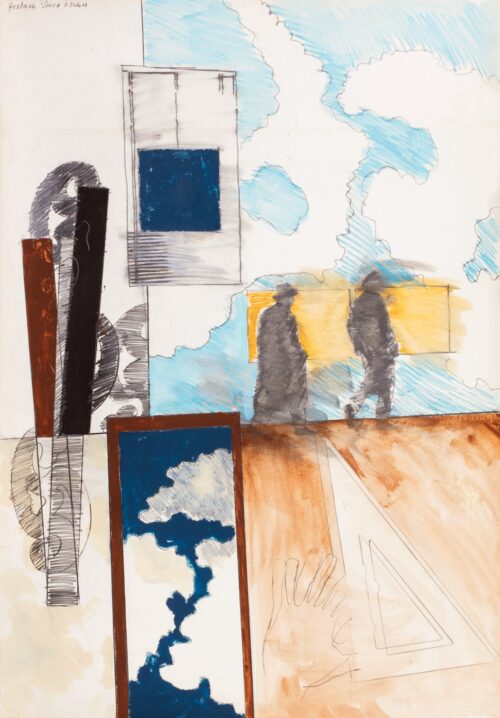 1964<br>grafite, smalto, pastelli acquarellati su carta<br>cm 70x100