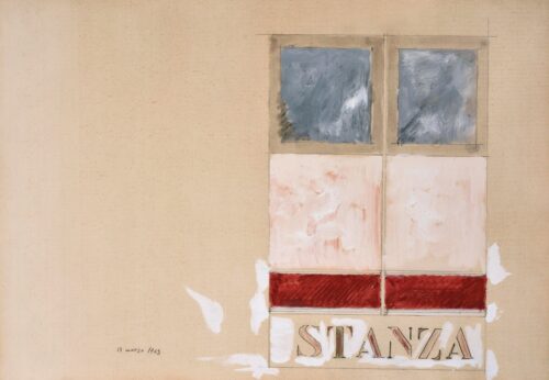 1965 13 marzo<br>'Stanza'<br> tecnica mista su carta<br>cm 50x70