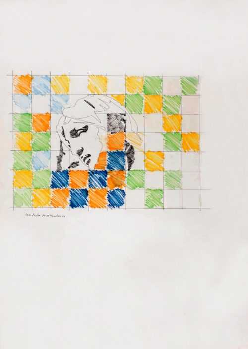 1966 29 settembre<br>penna a inchiostro e pastelli su carta<br>cm 100x70