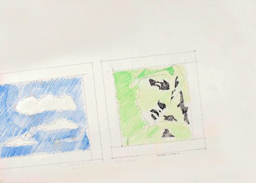 1966 5 ottobre<br>penna a inchiostro e pastelli su carta<br>cm 100x70