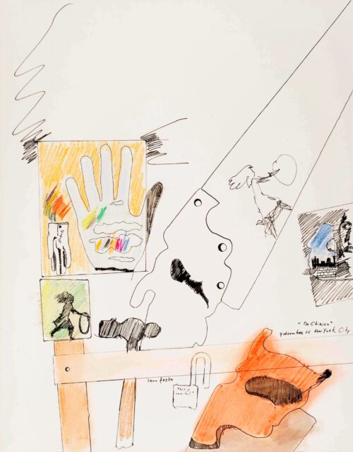 1966 9 dicembre, New York City <br>De Chirico<br>penna a inchiostro e pastelli su carta<br>cm 72 x57