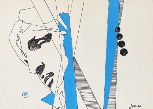 1967<br>penna a inchiostro, pennarelllo, smalto su carta<br> cm 50x70