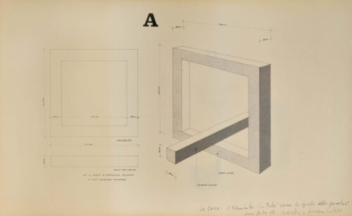1968<br>A La casa 1 elemento, La Porta, dedicata a Francesco Lo Savio<br>disegno tecnico fatto eseguire dall'artista<br>cm 51x82