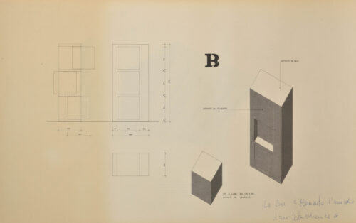 1968<br>B La casa 2 elemento, L'Armadio<br>disegno tecnico fatto eseguire dall'artista<br>cm 51x82