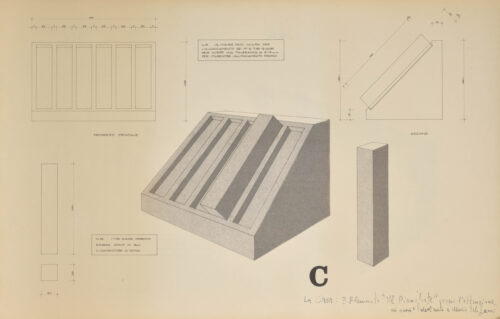 1968<br>C La casa 3 elemento, il Pianoforte, dedicato a Mario Schifano<br> disegno tecnico fatto eseguire dall'artista<br>cm 51x82