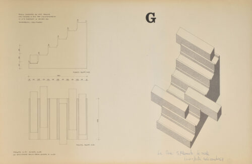 1968 4 dicembre<br>G La casa 5 elemento, la Scala<br>disegno tecnico fatto eseguire dall'artista<br> cm 51x82