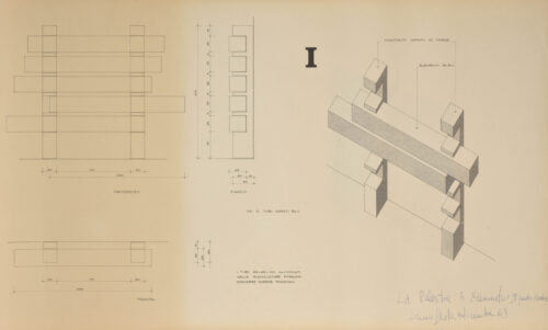 1968 4 dicembre<br>I La palestra 4 elemento, Il quadro svedese<br>disegno tecnico fatto eseguire dall'artista<br>cm 51x82