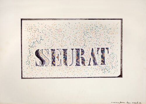 1970 15 agosto<br> Seurat, dedicato a Marina e Franco<br> pennarelli su carta<br>cm 70x100