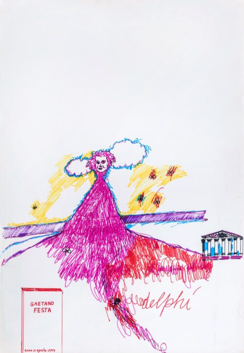 1970 16 agosto<br>Delphi<br>pennarelli su carta<br>cm 100x70