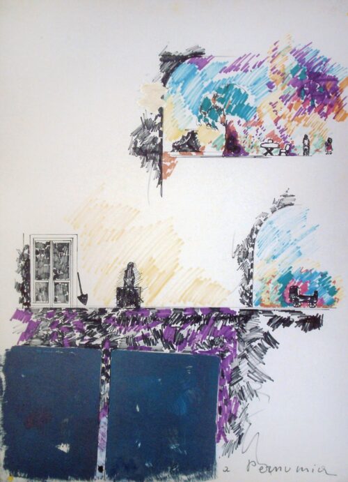 1971<br>A Pernumia<br>smalto e pennarelli su carta<br>cm 70x100