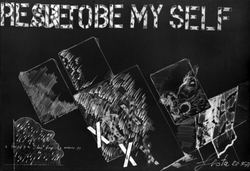 1971 20 marzo<br>X, X PIE SRETOBE MY SELF<br>tecnica mista su carta<br>cm 50x70