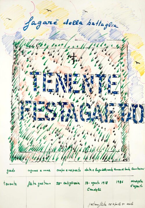 1971 25 aprile , Asolo<br>Tenente Gaetano Festa<br>pennarelli su carta<br>cm 100x70