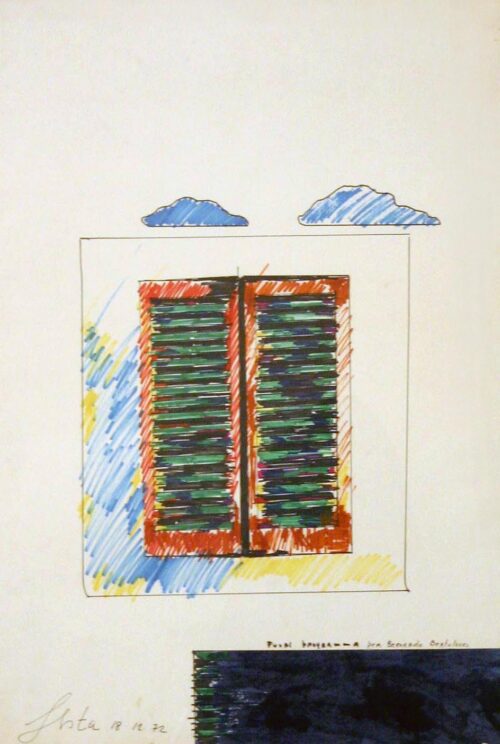 1972 18-12<br>Fuori programma, per Bernardo Bertolucci<br> pennarelli su carta<br>cm 100x70