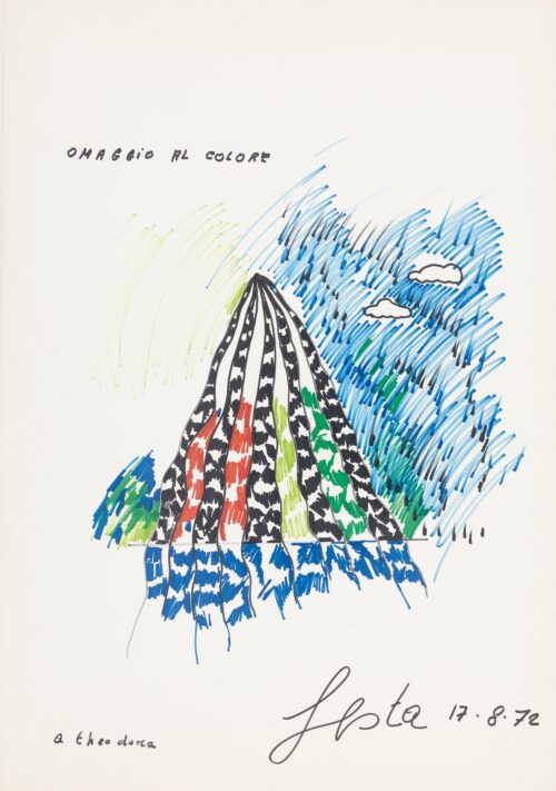 1972 17-8<br> Omaggio al colore, dedicato a Theodora<br> pennarelli su carta<br>cm 100x70