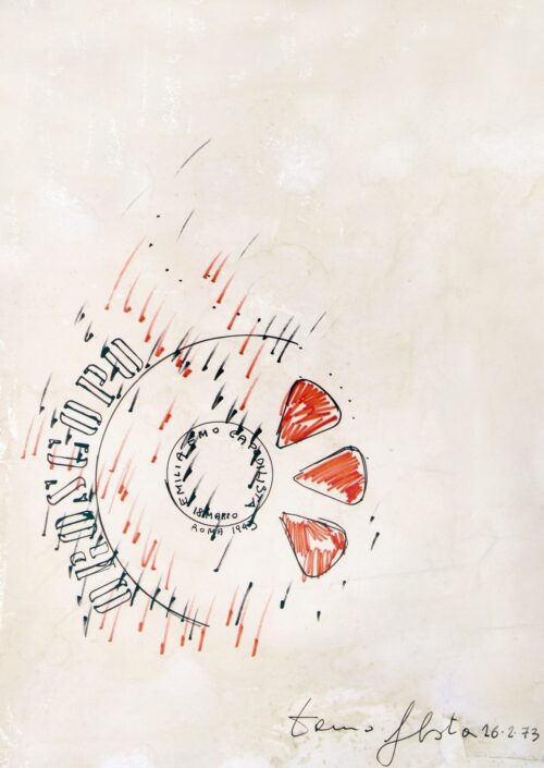 1973 26-2<br>Oroscopo, (Emila Emo Capodilista Roma 18 marzo 1943)<br>pennarelli su carta<br>cm 70x100