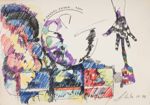 973 19<br>' A Sandro Penna '<br>pennarelli su carta<br>cm 70x100