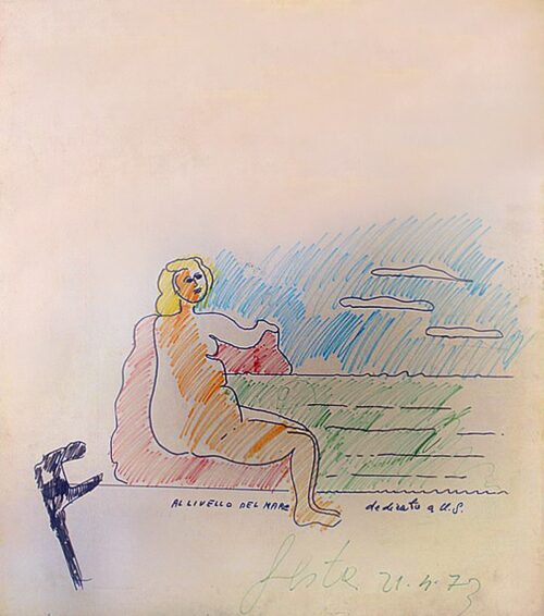 1973 21-4<br>Al livello del mare<br>pennarelli su carta<br> cm 55x50