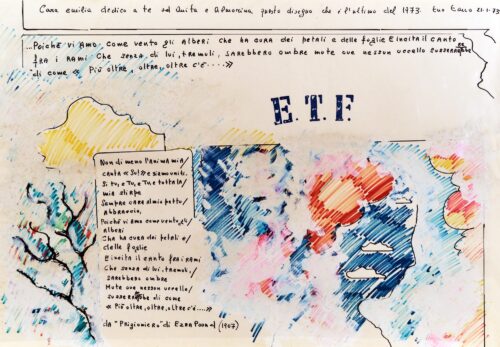 1973 21-12<br>'E.T.F. (Emilia Tano Festa)'<br>tempera e pennarelli su carta<br>cm 70x100