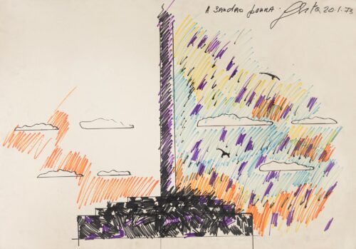 1973 20-1<br> ' A Sandro Penna '<br> pennarelli su carta<br>cm 70x100