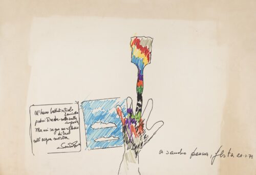 1973 20-1<br> ' A Sandro Penna '<br> pennarelli su carta<br>cm 70x100