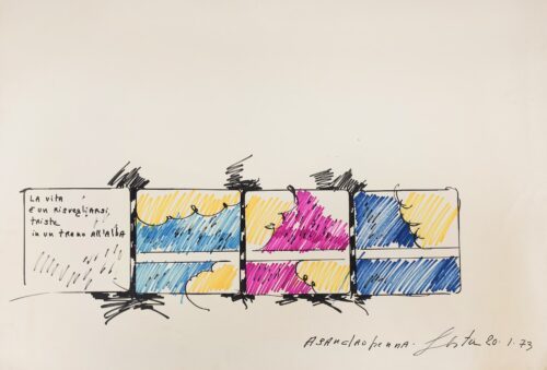 1973 20-1<br>' A Sandro Penna '<br> pennarelli su carta<br>cm 70x100