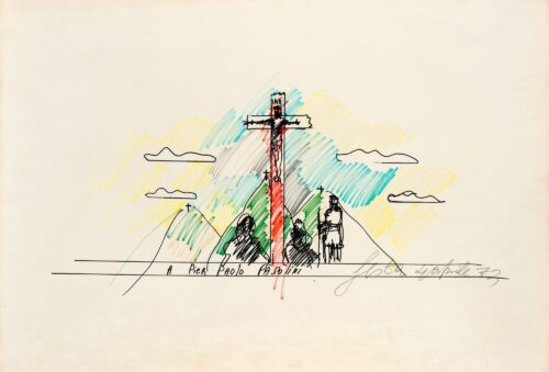 1973<br>A Pier Paolo Pasolini<br>pennarelli su carta<br>cm 70x100